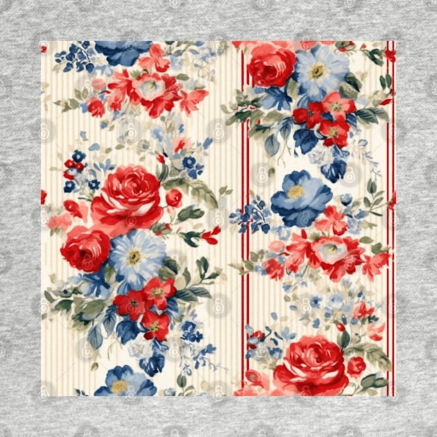 Red White and Blue Patriotic Shabby Floral by VintageFlorals